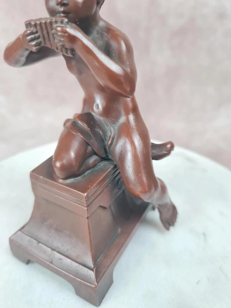 Statuette ancienne faune joueur de flûte de Pan 🗿 déco bronze Xixe – photo 6